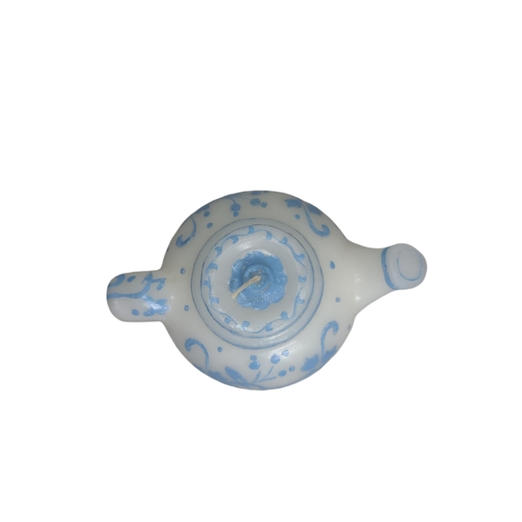 Vintage Teapot Wax Candle Blue Floral Flower Asian Style New Open Box - Picture 5 of 7